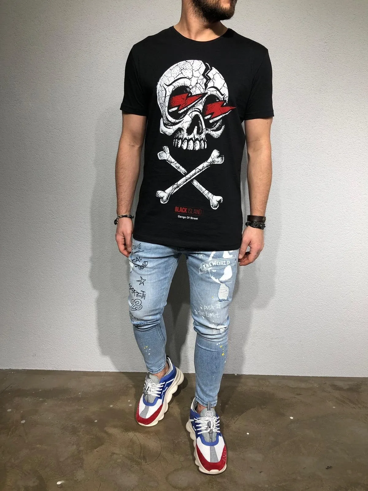 Printed Distressed Ultra Skinny Fit Denim BL164 Streetwear Jeans