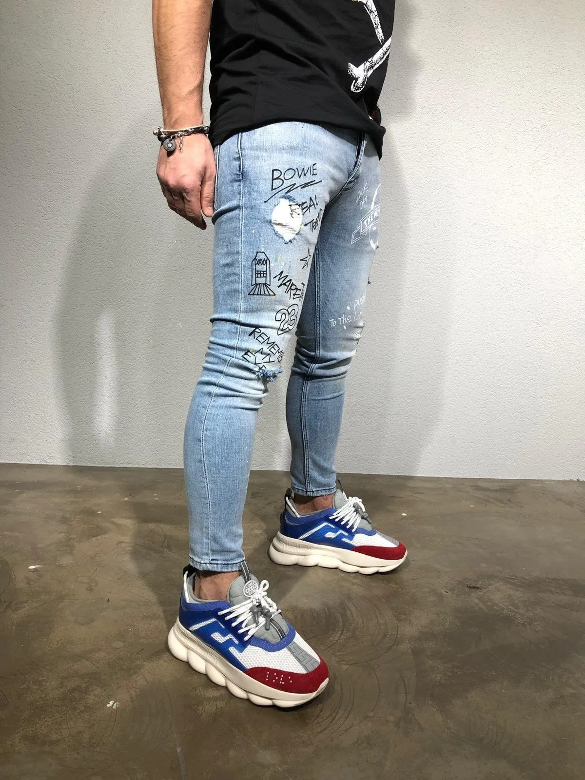 Printed Distressed Ultra Skinny Fit Denim BL164 Streetwear Jeans