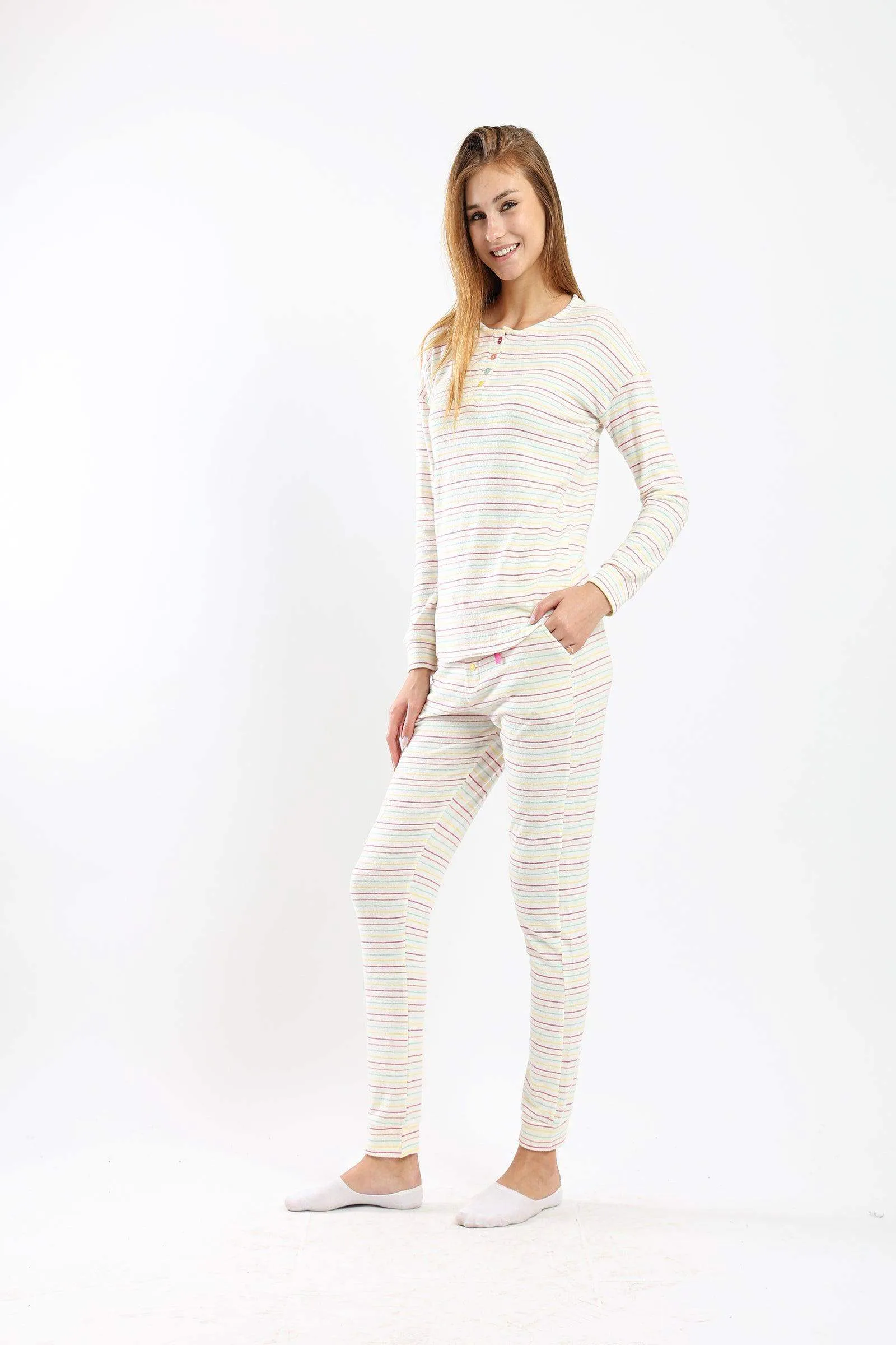 Pyjama Set with Colored Stripes