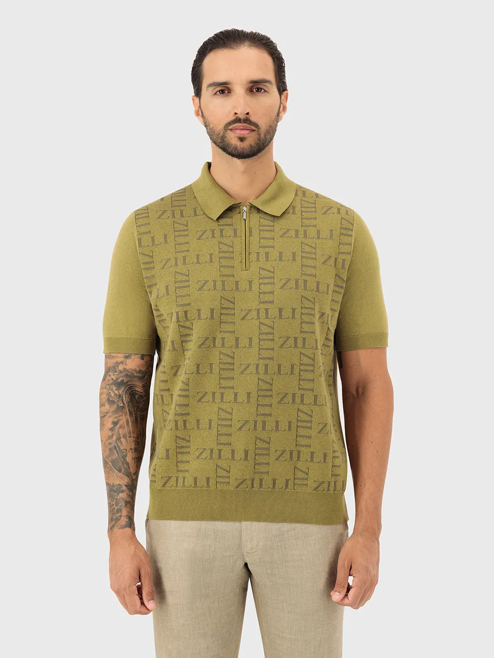 " Zipped Polo Shirt with Zilli Pattern"