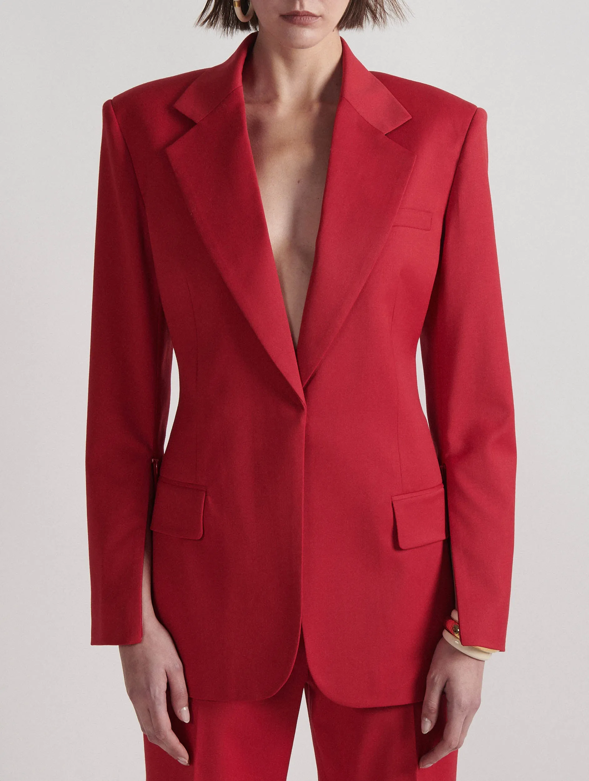 Red stretch wool gabardine suit jacket