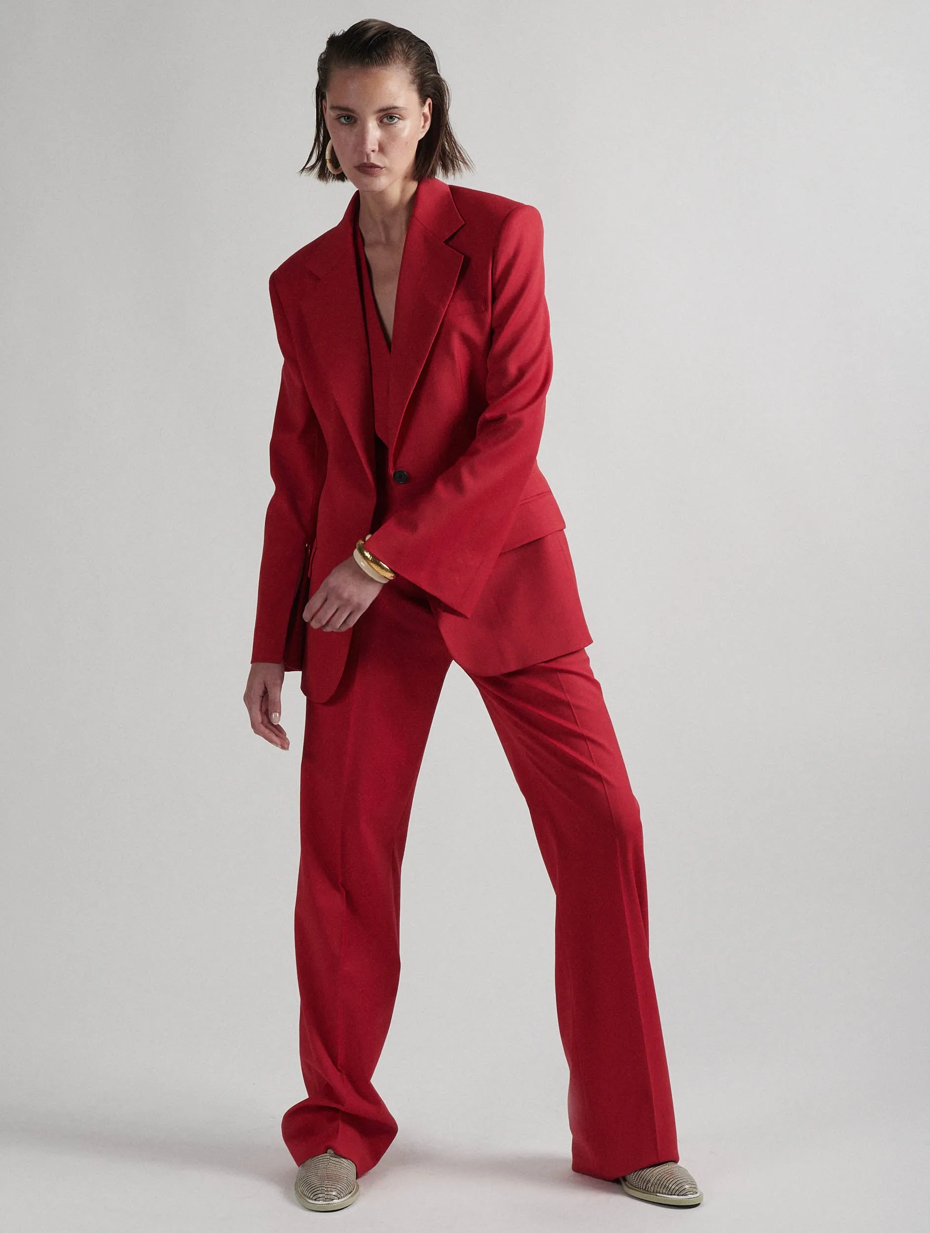 Red stretch wool gabardine suit jacket