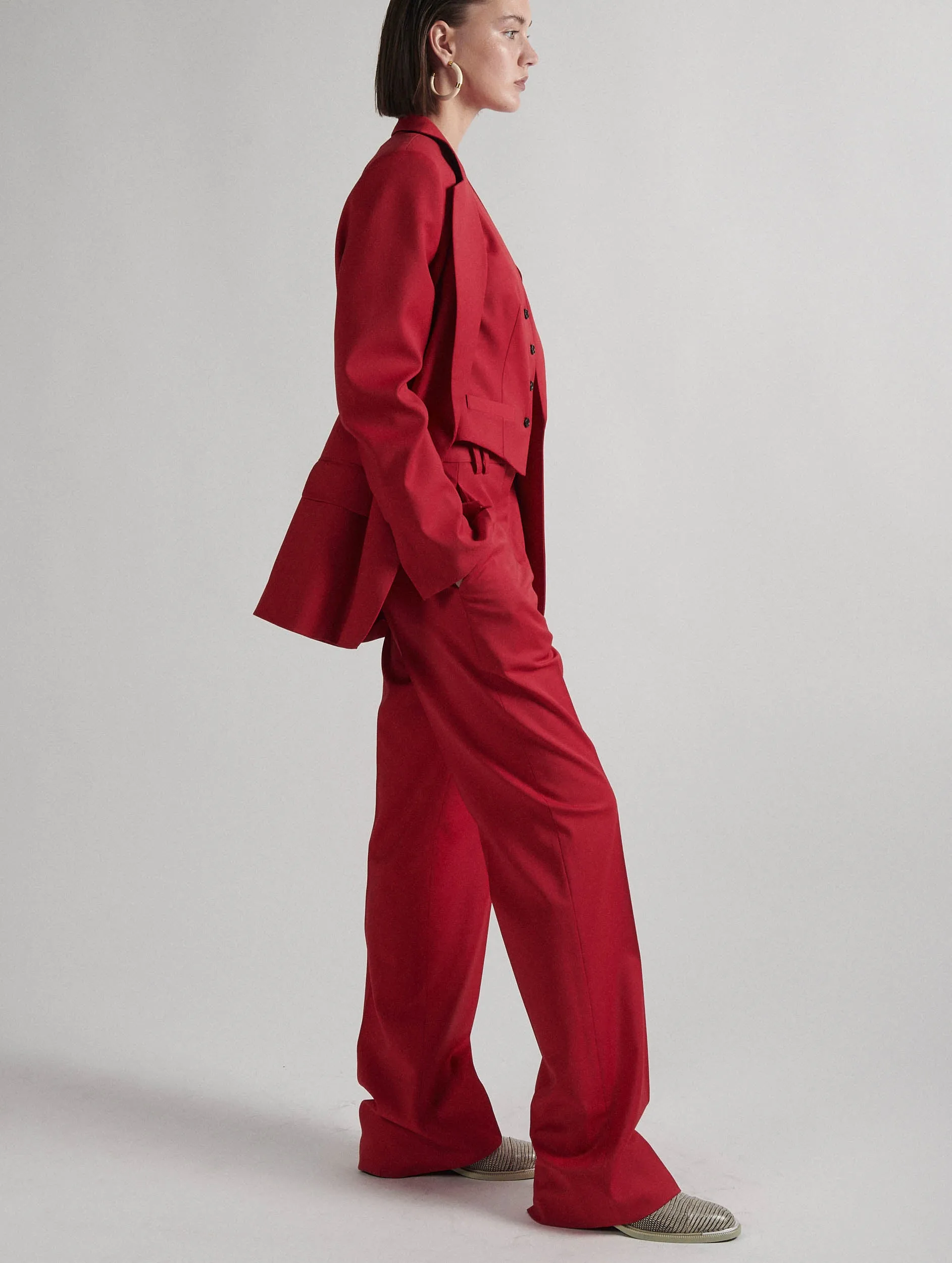 Red stretch wool gabardine suit jacket