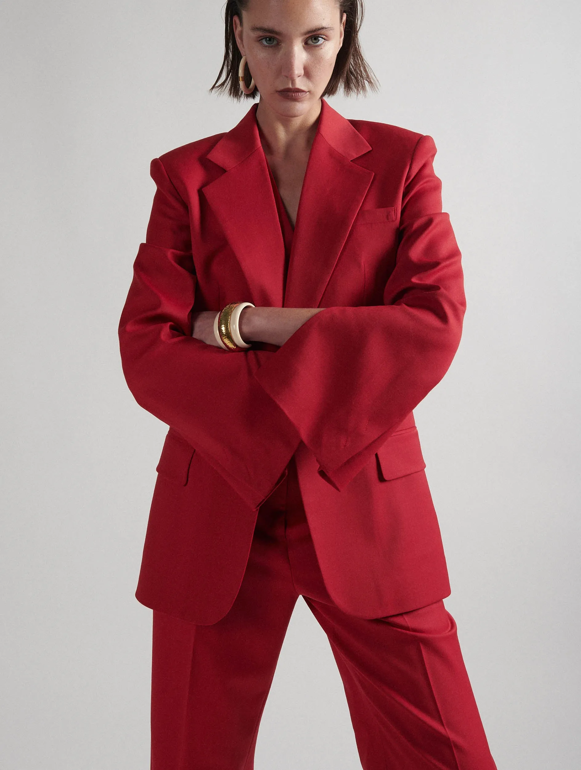 Red stretch wool gabardine suit jacket