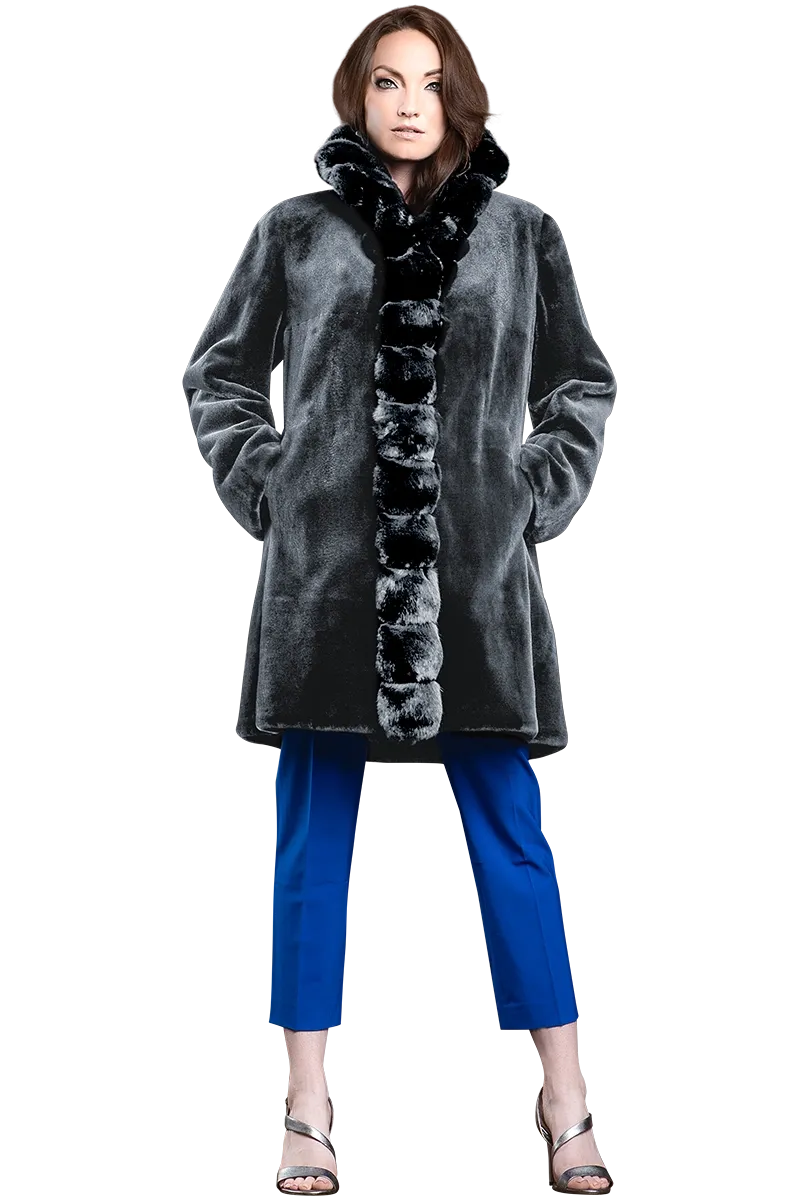 Reversible Sheared Mink and Chinchilla Fitted Mid-Length Fur Coat