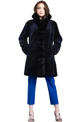 Reversible Sheared Mink and Chinchilla Fitted Mid-Length Fur Coat