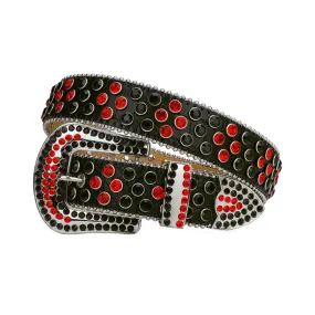 Rhinestone Black Strap With Red & Black Studded Belt