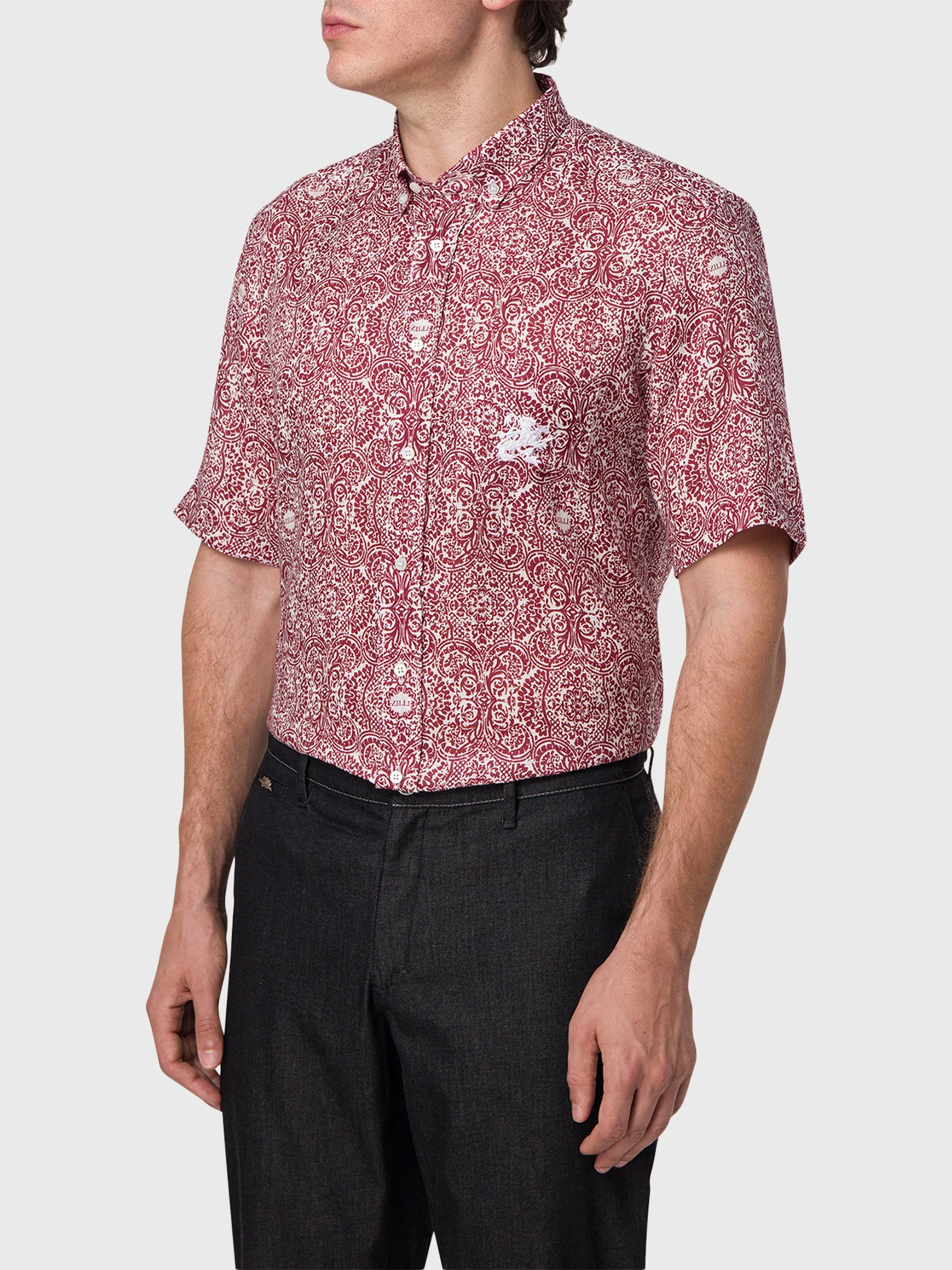 Short Sleeve Shirt with Paisley Printed Pattern