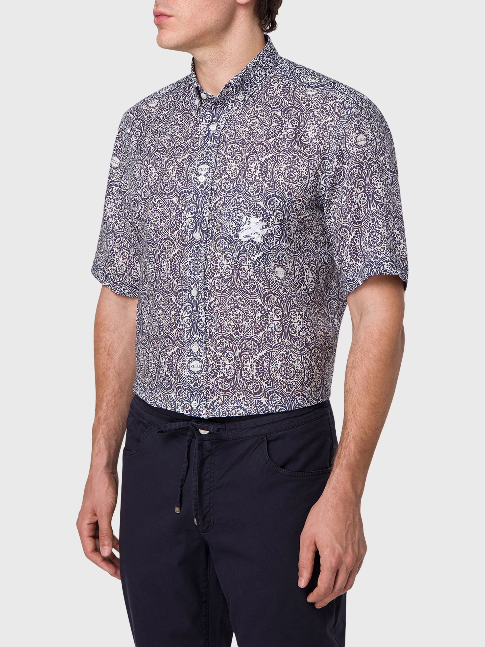 Short Sleeve Shirt with Paisley Printed Pattern