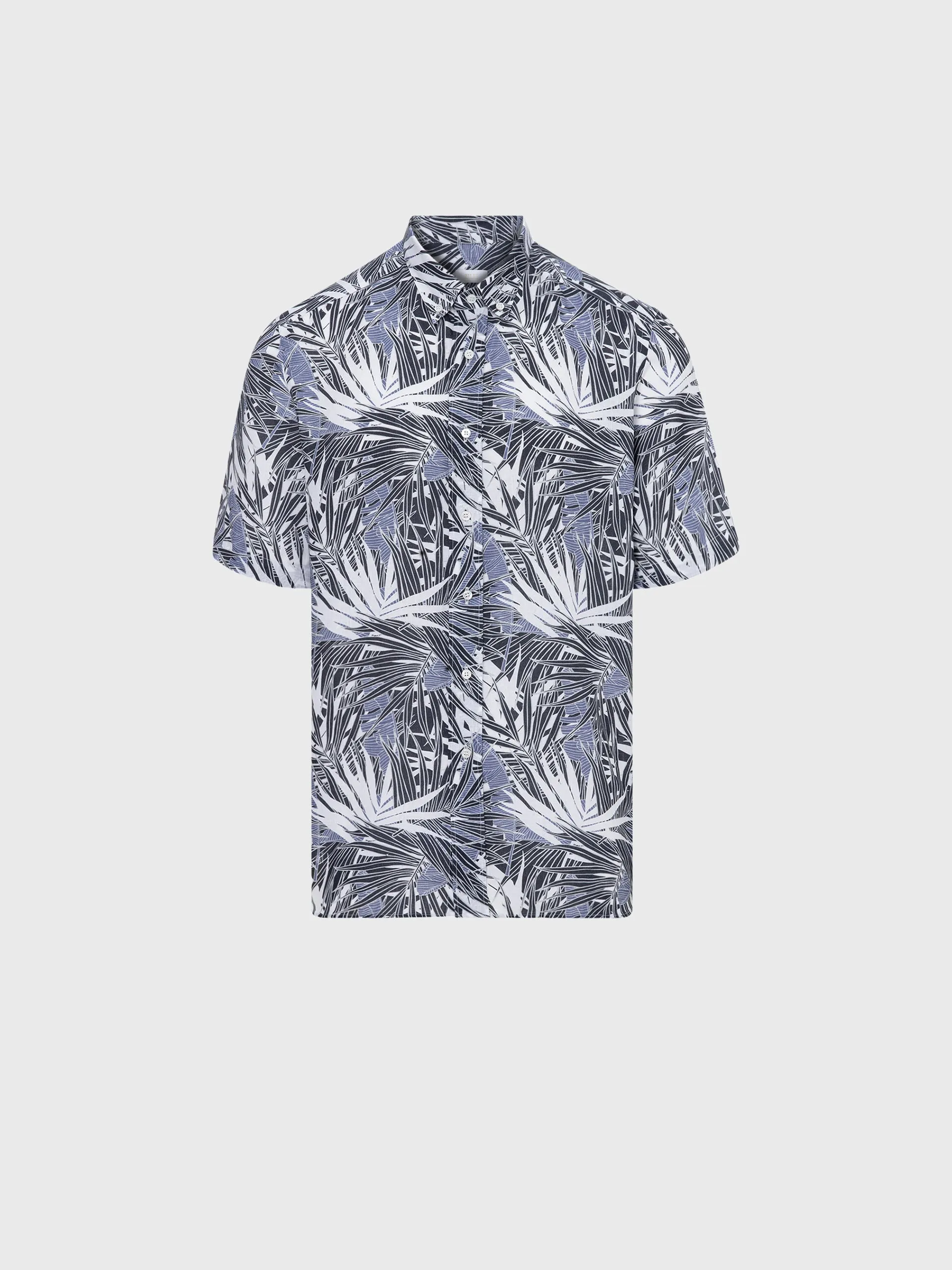 Short Sleeve Shirt with Tropical Leaves Printed Pattern