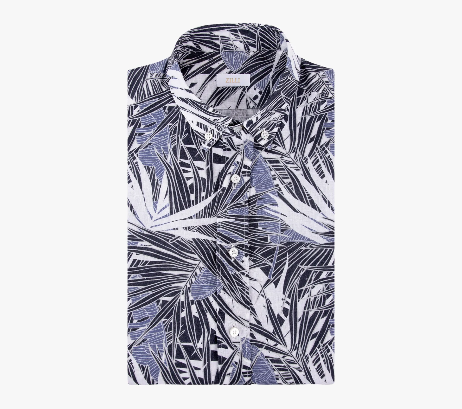 Short Sleeve Shirt with Tropical Leaves Printed Pattern