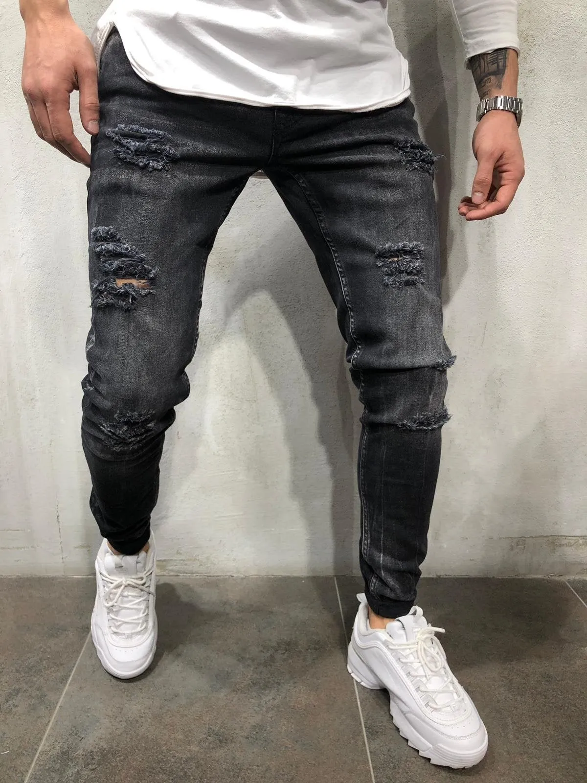 Sneakerjeans Black Ripped Skinny Jeans A237