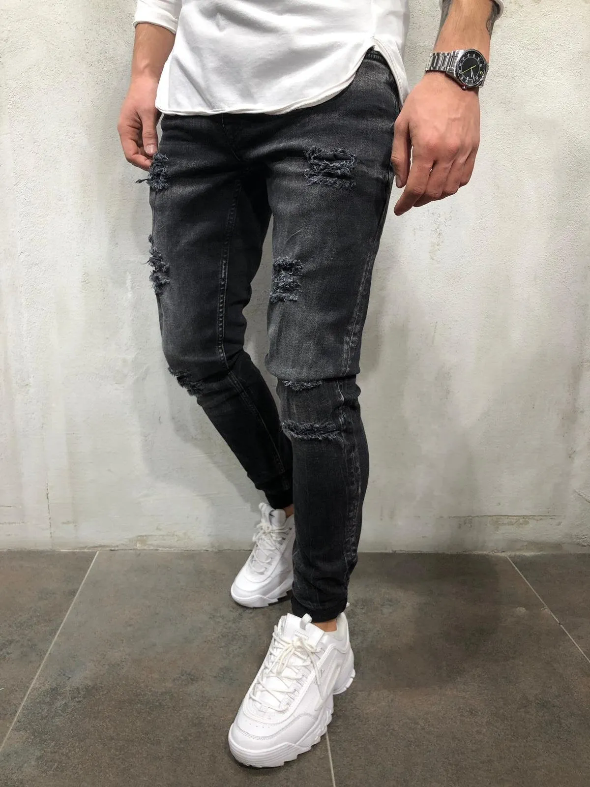 Sneakerjeans Black Ripped Skinny Jeans A237