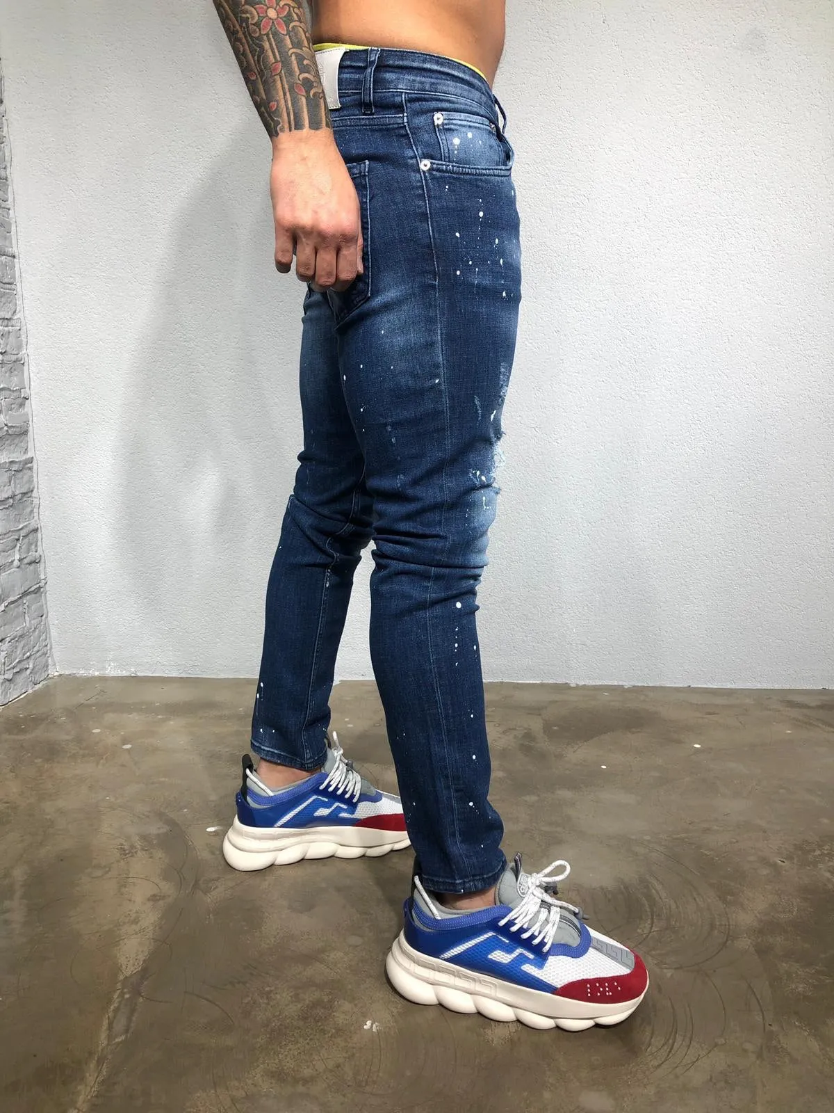 Sneakerjeans - Blue Colour Blobs Ripped Ultra Skinny Jeans BL428