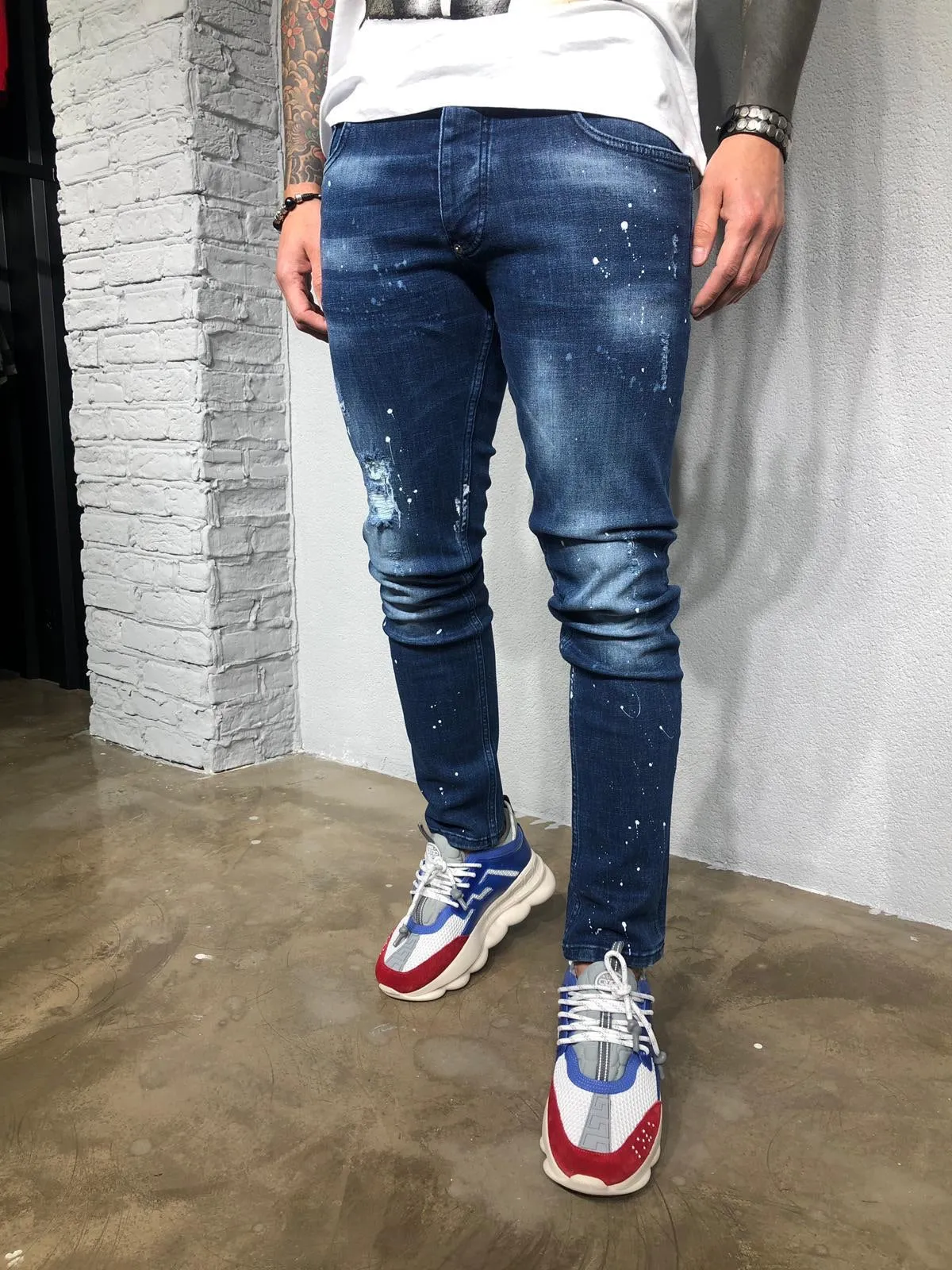 Sneakerjeans - Blue Colour Blobs Ripped Ultra Skinny Jeans BL428