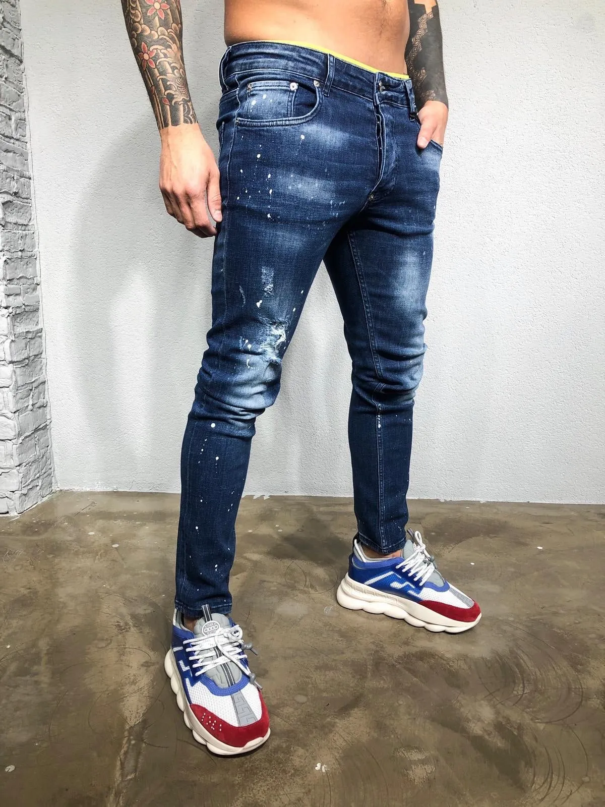 Sneakerjeans - Blue Colour Blobs Ripped Ultra Skinny Jeans BL428