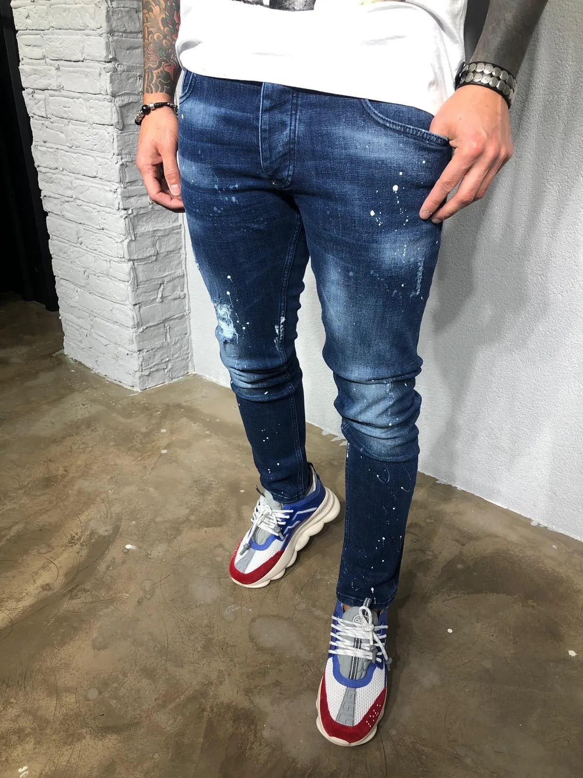 Sneakerjeans - Blue Colour Blobs Ripped Ultra Skinny Jeans BL428