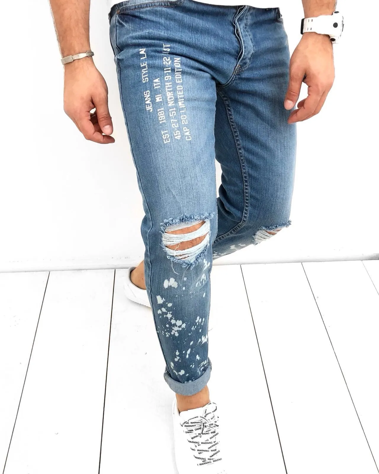 Sneakerjeans Blue Printed Ripped Skinny Jeans KB122