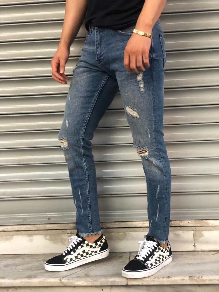 Sneakerjeans Navy Blue Skinny Ripped Jeans V09