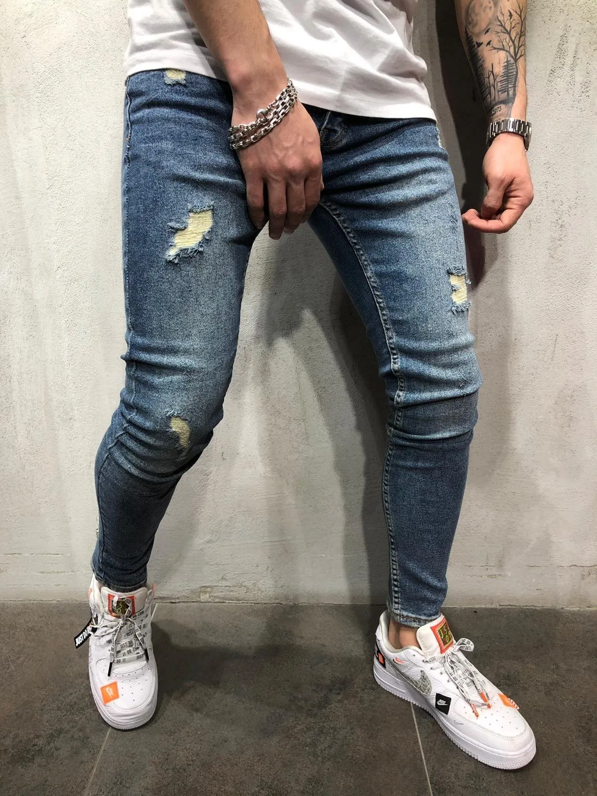 Sneakerjeans Vintage Blue Ripped Skinny Jeans AY078