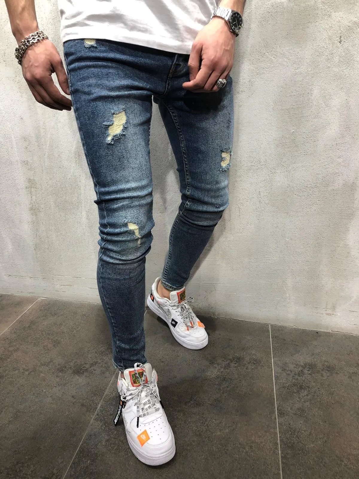 Sneakerjeans Vintage Blue Ripped Skinny Jeans AY078