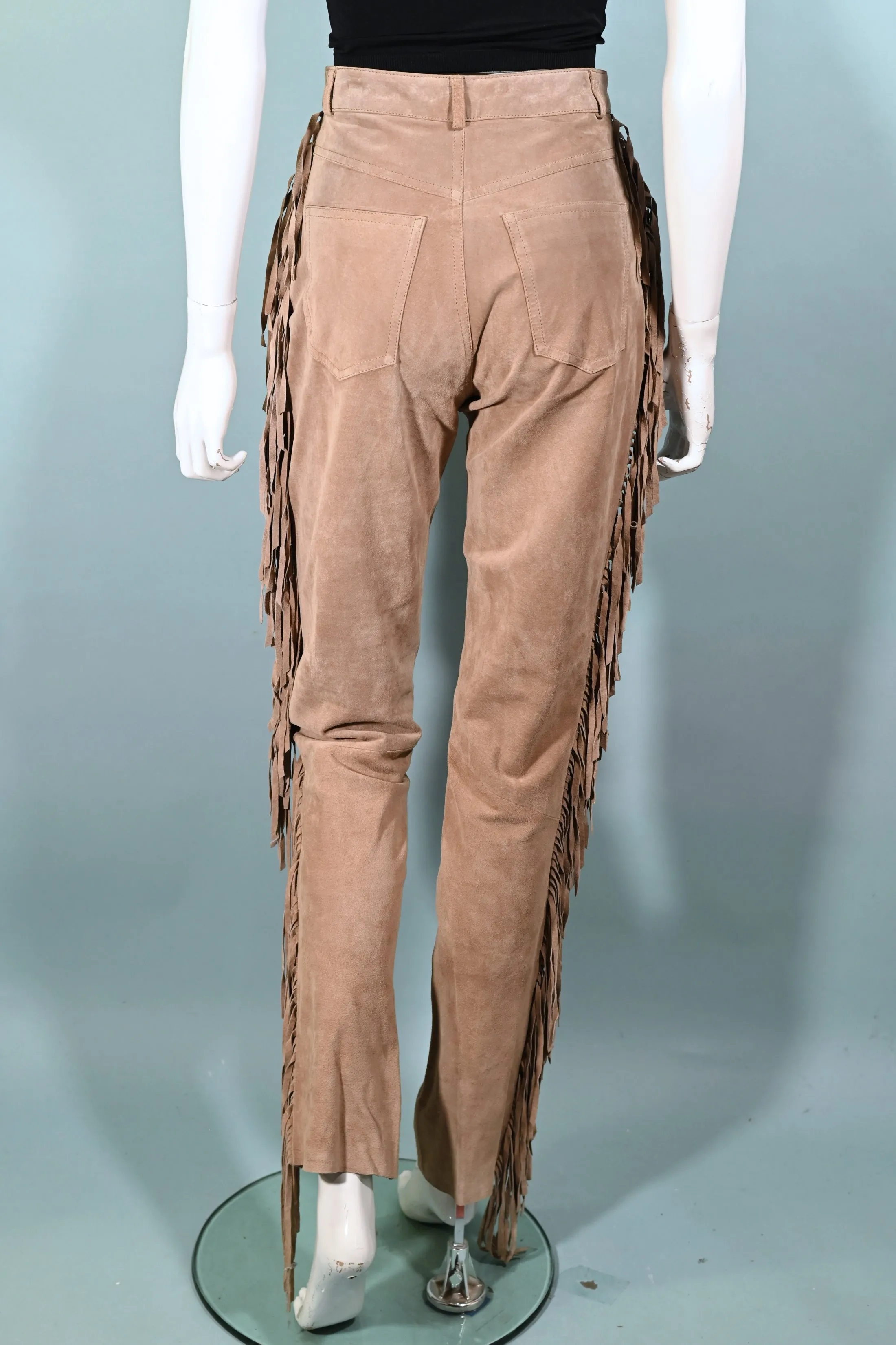 SOLD Vintage Tan Suede Fringe Pants, Hippie Southwestern Jeans XS