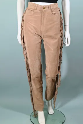 SOLD Vintage Tan Suede Fringe Pants, Hippie Southwestern Jeans XS