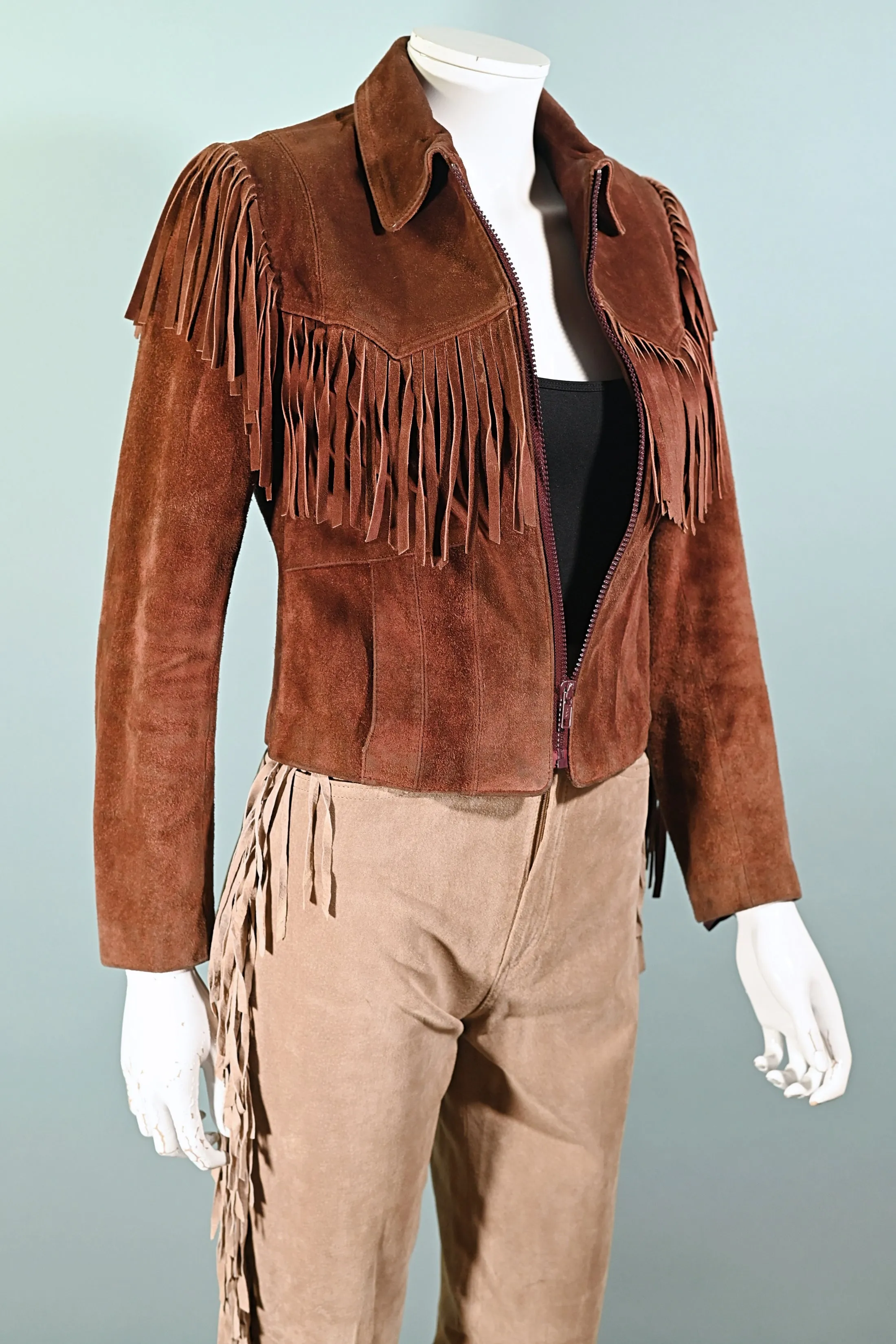 SOLD Vintage Tan Suede Fringe Pants, Hippie Southwestern Jeans XS