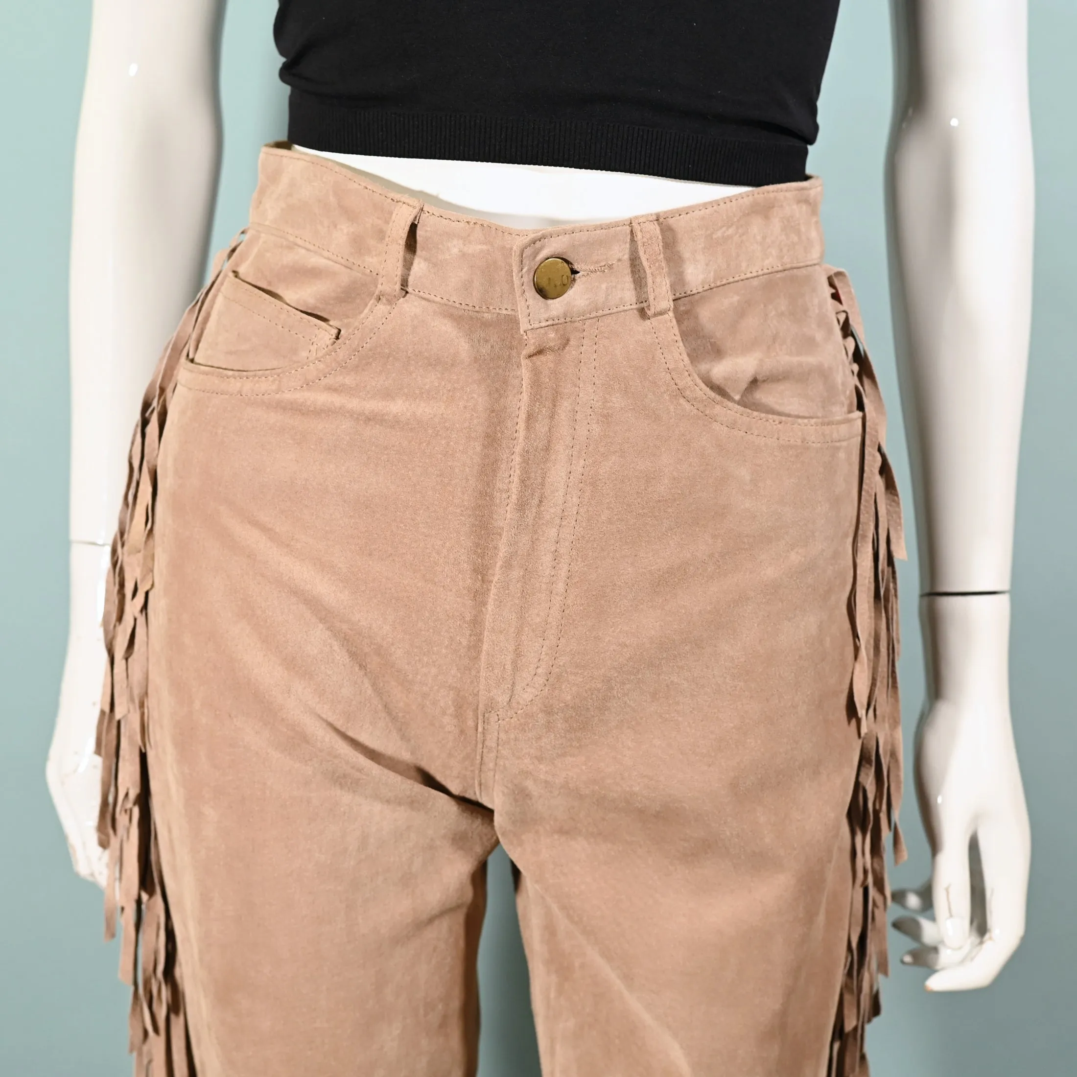 SOLD Vintage Tan Suede Fringe Pants, Hippie Southwestern Jeans XS