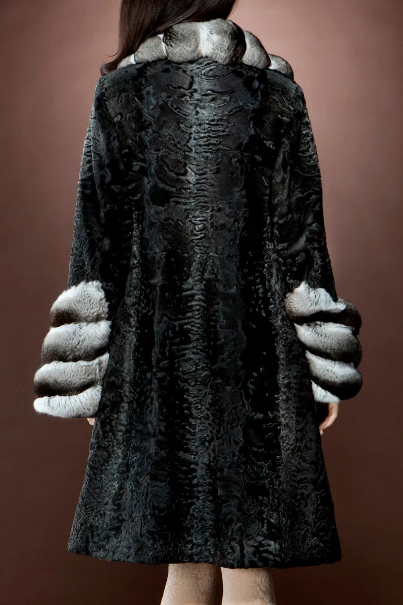 Stardust Swakara and Chinchilla Mid-Length Fur Coat