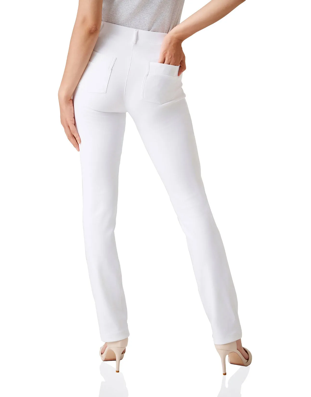 Straight Leg Yoga Dress Pants, Back Pockets (White)