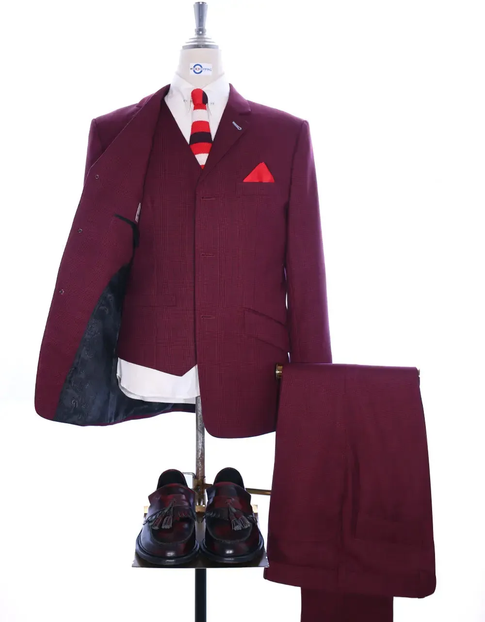 Suit deals | Buy 1 Burgundy Prince Of Wales Check Suit Get Free 3 Products