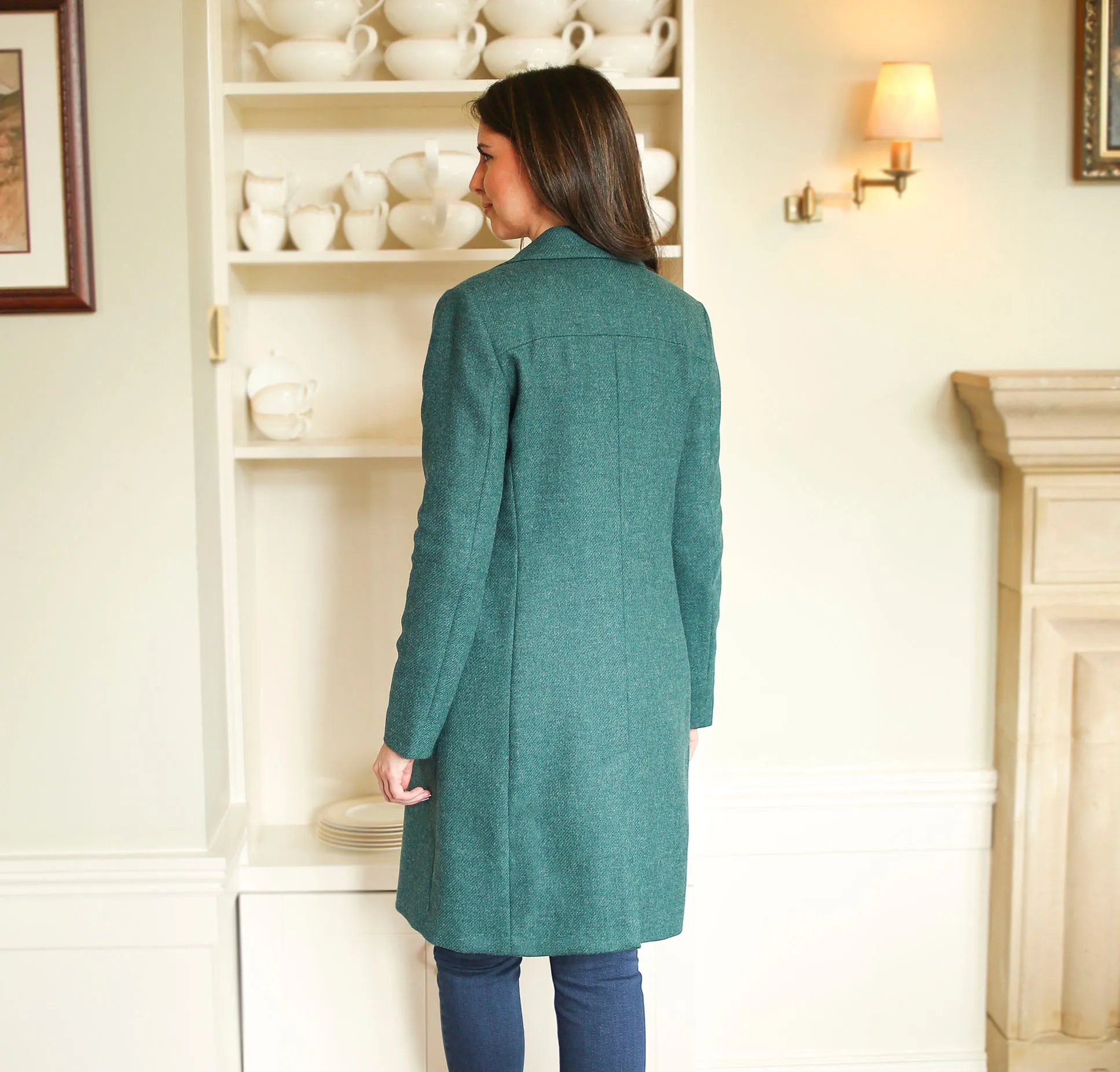 Teal Aisling Donegal Tweed Knee Coat