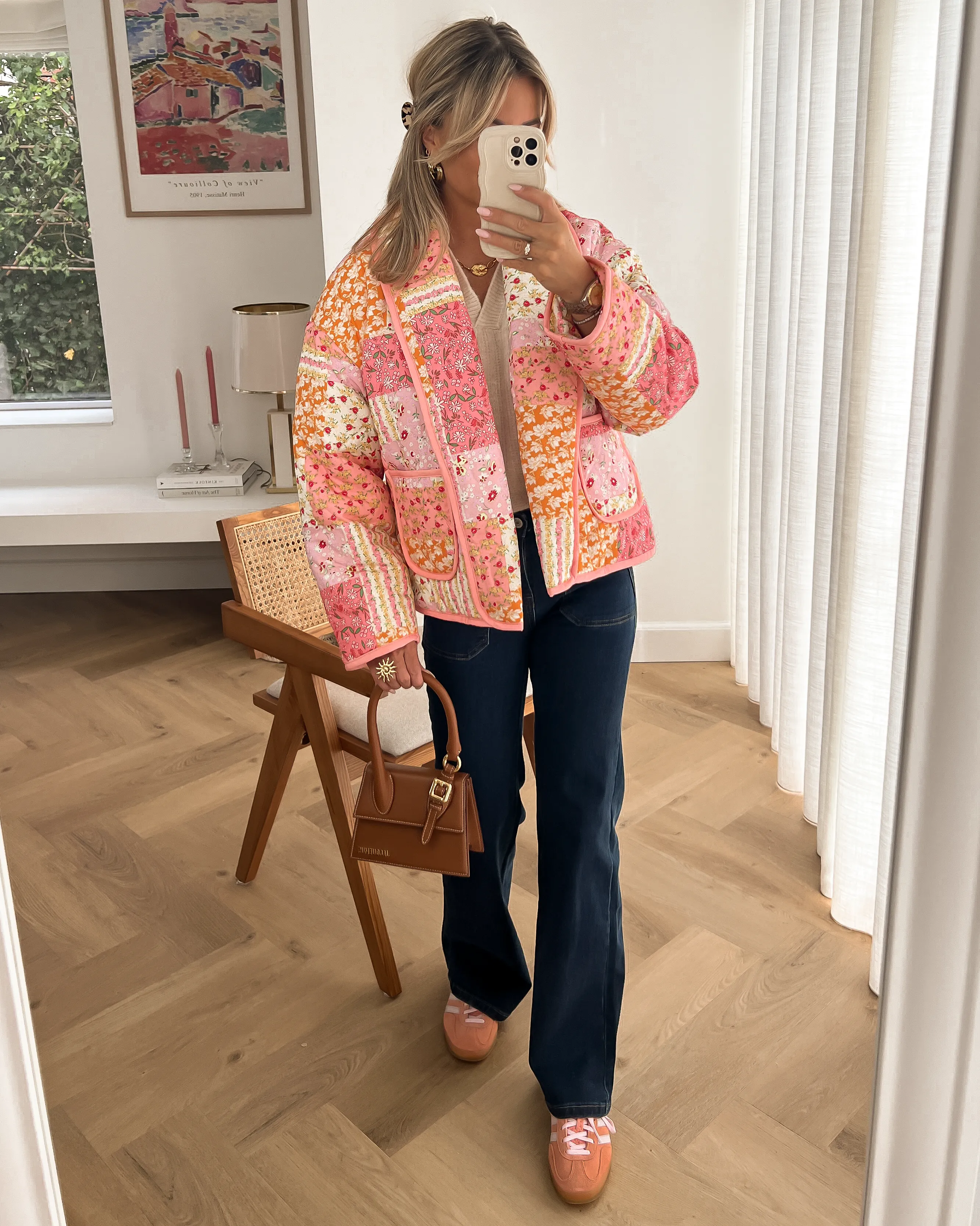 TESSIE - Floral Padded Jacket in Pink & Orange