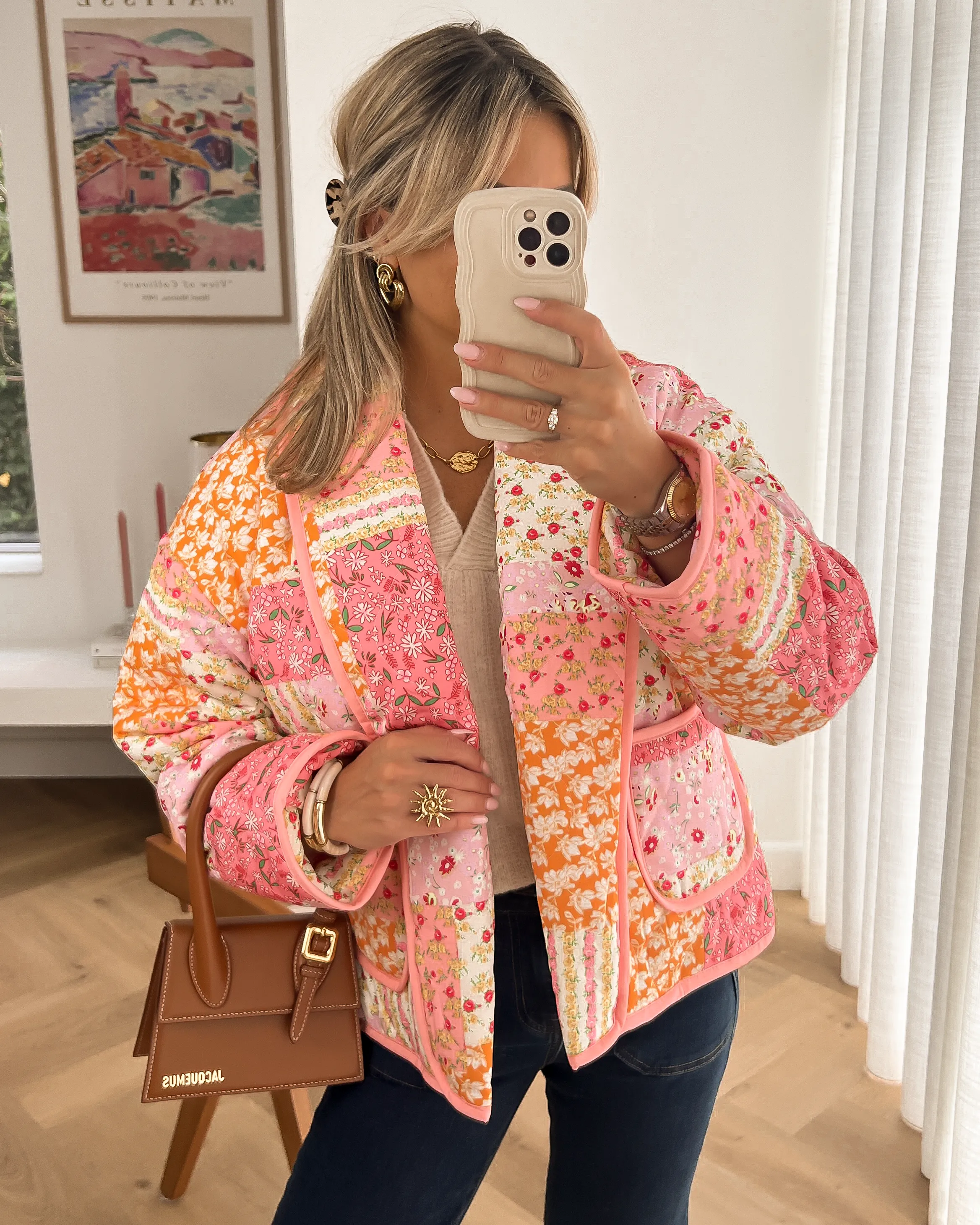 TESSIE - Floral Padded Jacket in Pink & Orange