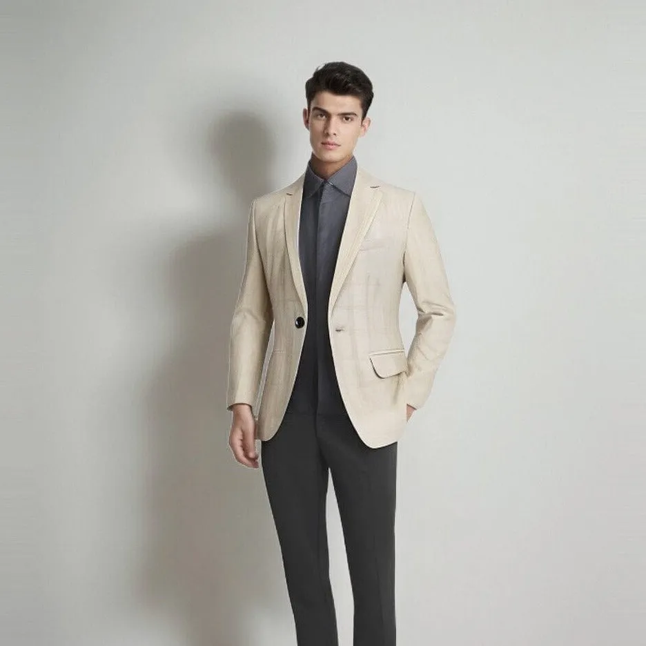 The Alain Plaid Slim Fit Blazer Suit Jacket - Sand