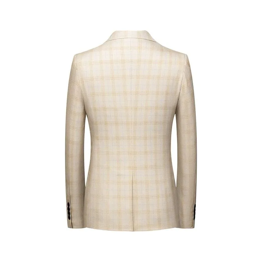 The Alain Plaid Slim Fit Blazer Suit Jacket - Sand