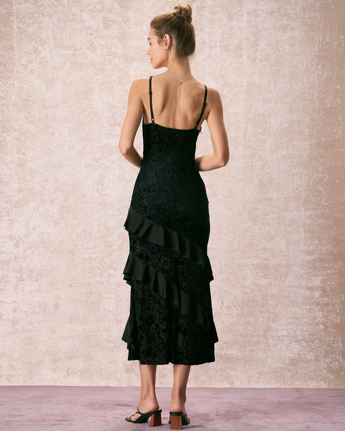 The Black V-Neck Ruffle Tiered Maxi Dress