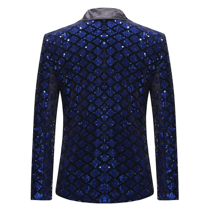 The Damond Sequin Slim Fit Blazer Suit Jacket - Cobalt