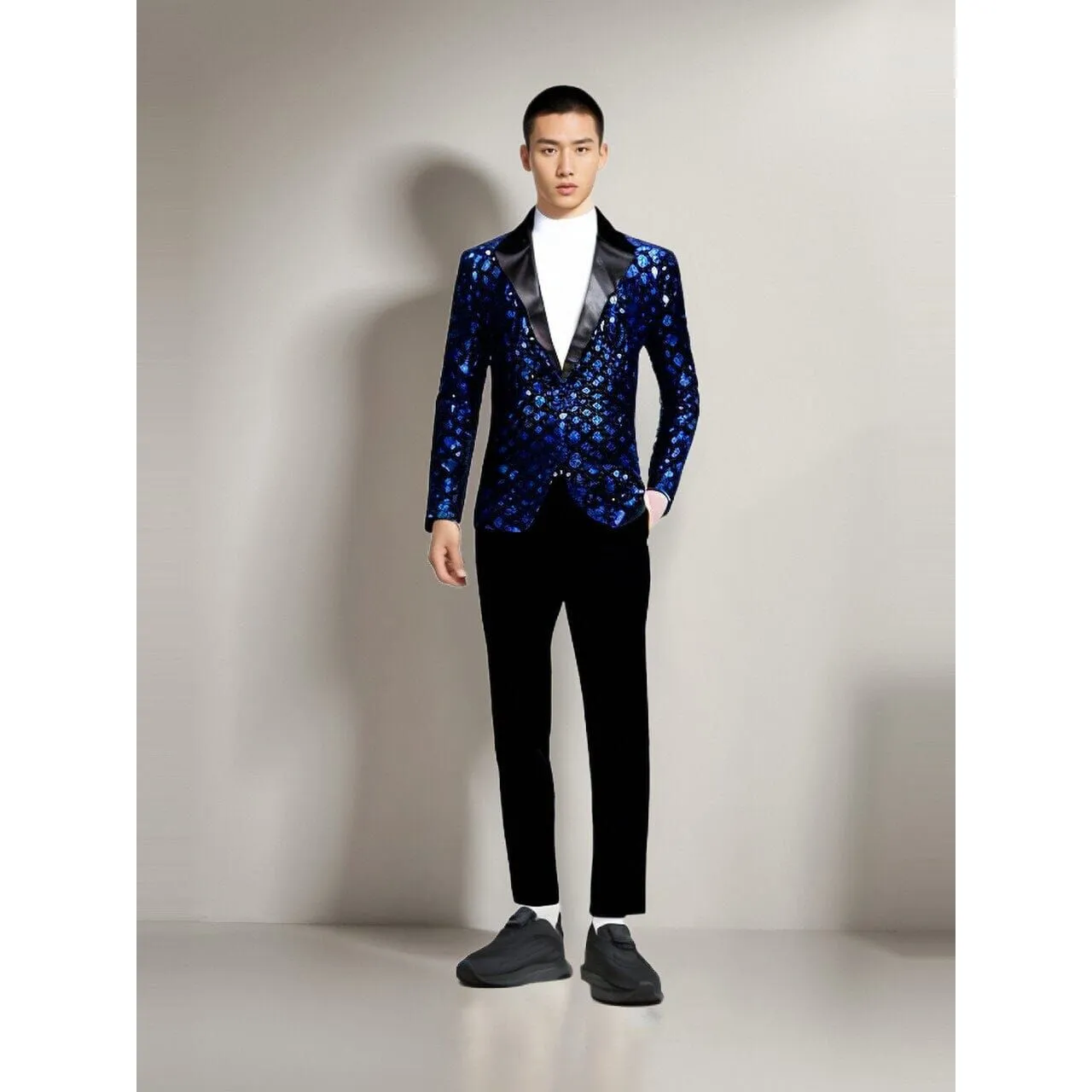 The Damond Sequin Slim Fit Blazer Suit Jacket - Cobalt