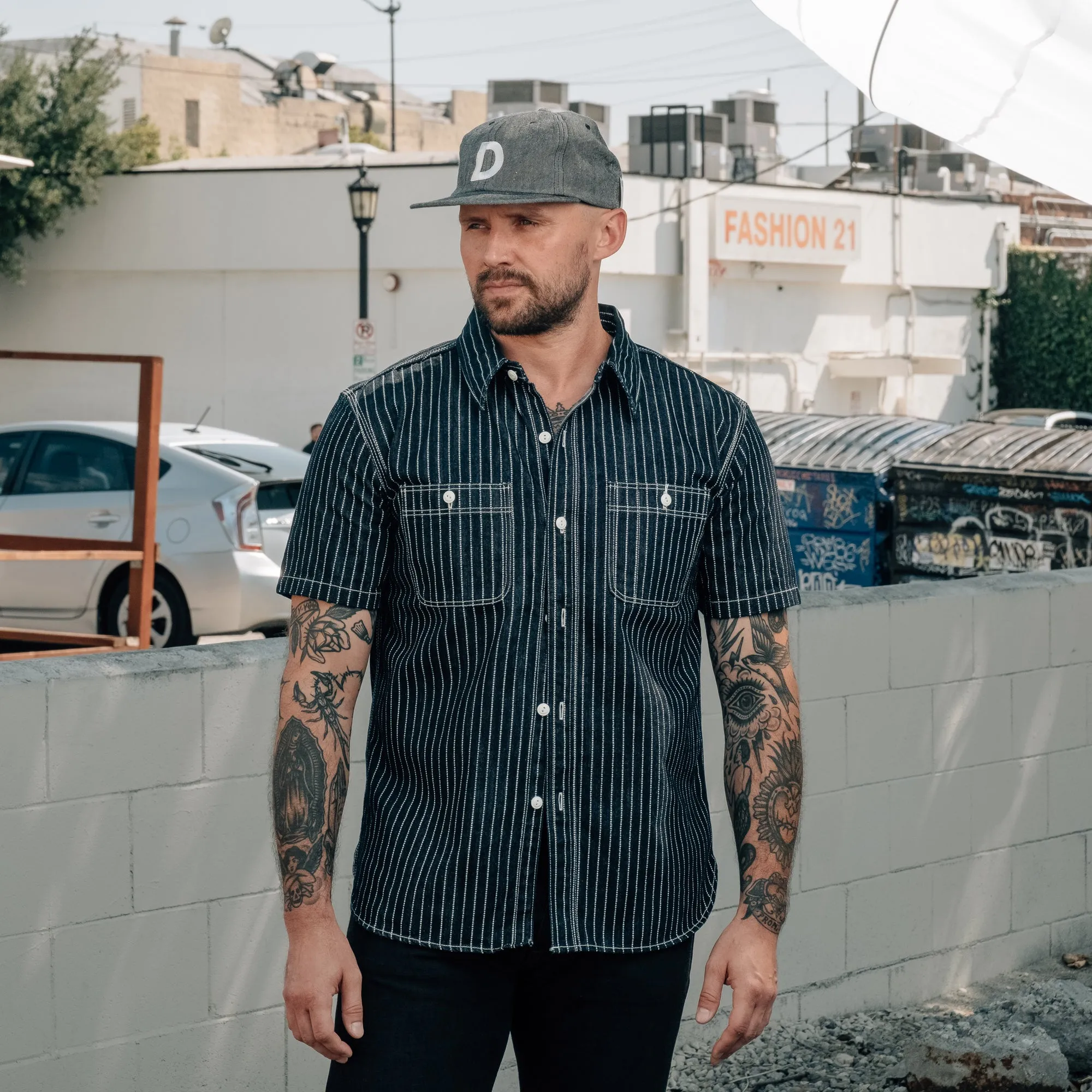 The Flat Head FN-SDK-702S 10oz Denim Wabash Short Sleeve Work Shirt