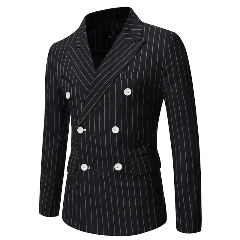 The Hamilton Pinstripe Slim Fit Blazer Suit Jacket - Black