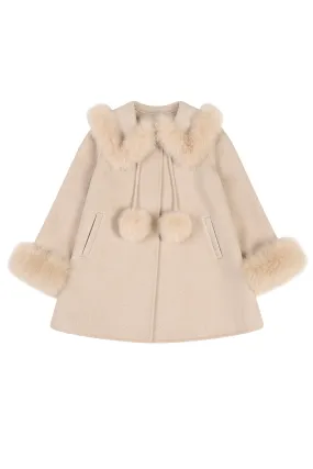 'Victoria' Cashmere coat with pom-poms - Nude