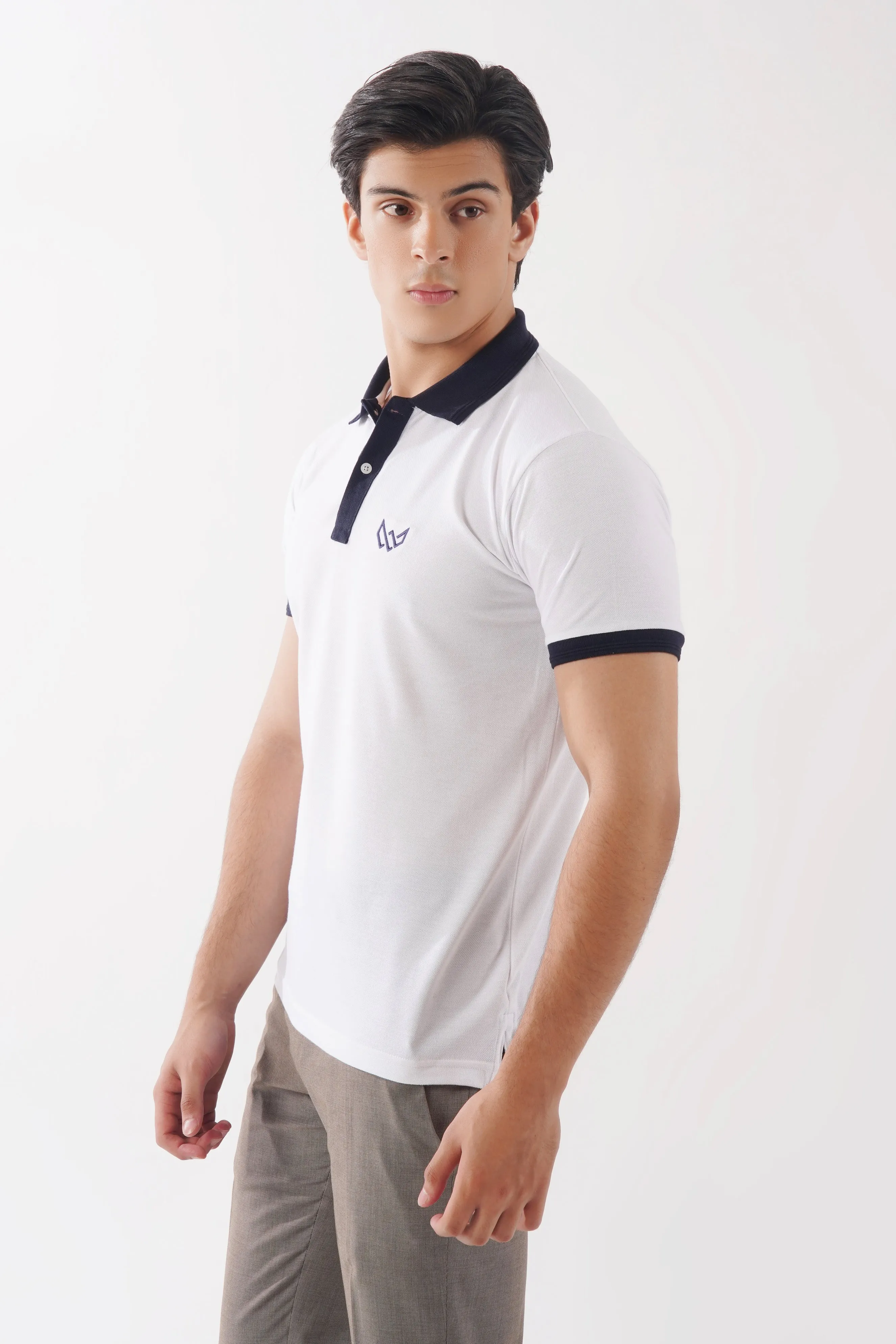 White & Navy Accent Polo