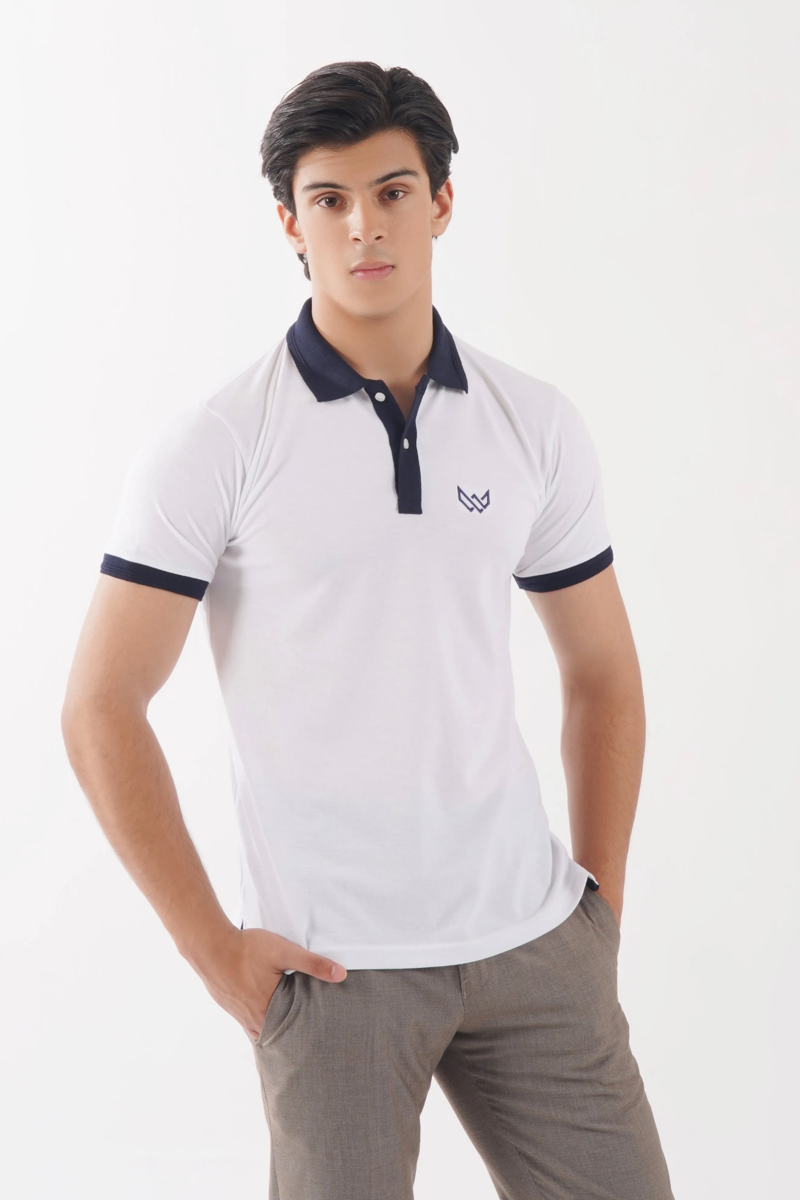 White & Navy Accent Polo