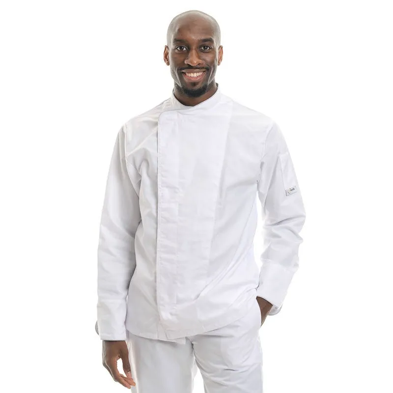 White Breathable Kitchen Coat with Black or Gray Piping - MANELLI