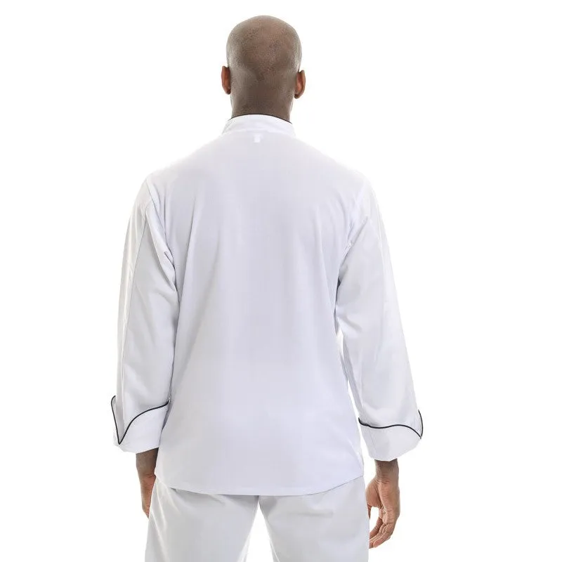 White Breathable Kitchen Coat with Black or Gray Piping - MANELLI