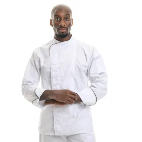 White Breathable Kitchen Coat with Black or Gray Piping - MANELLI