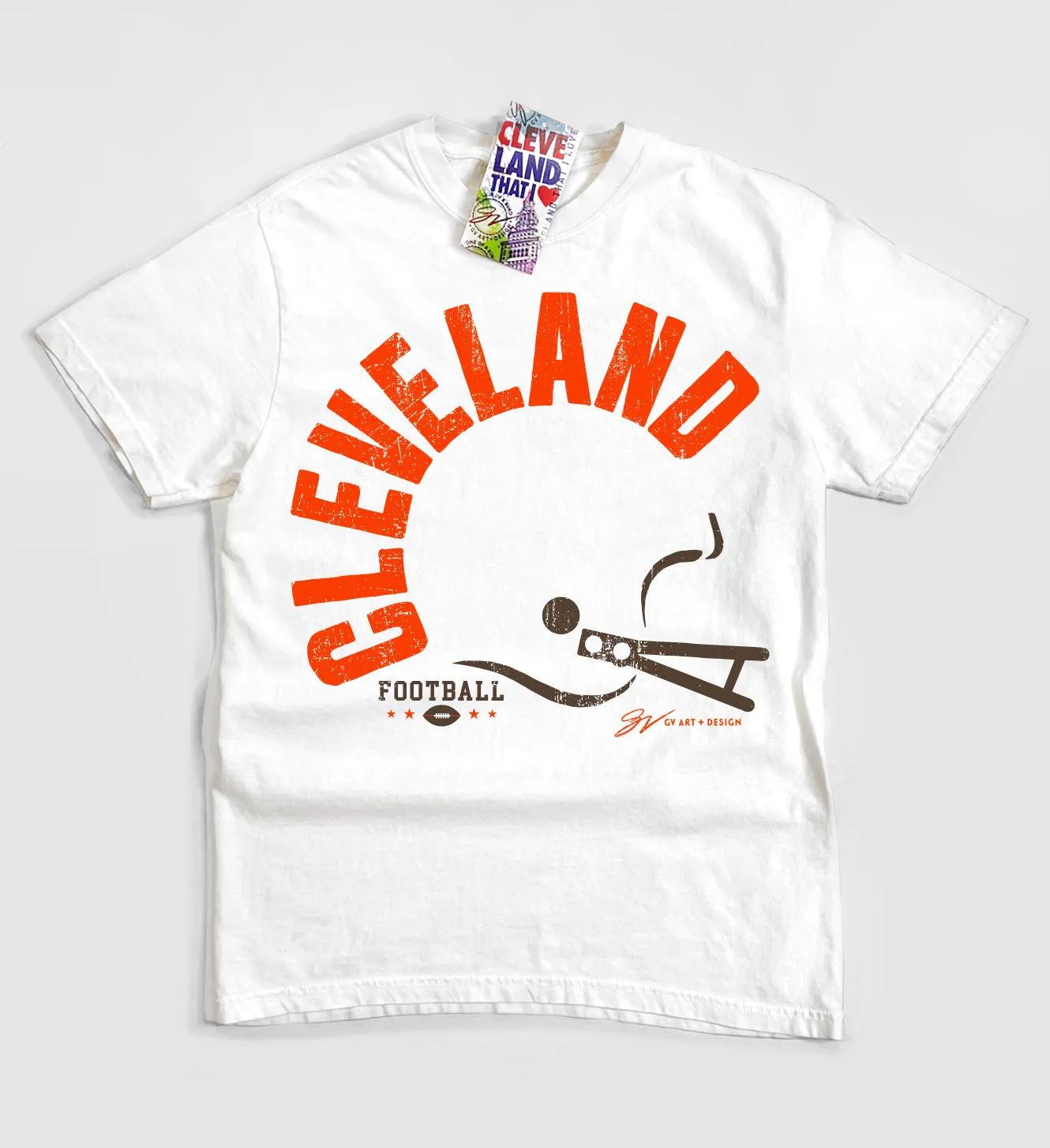 White Cleveland Bold Type Helmet T Shirt