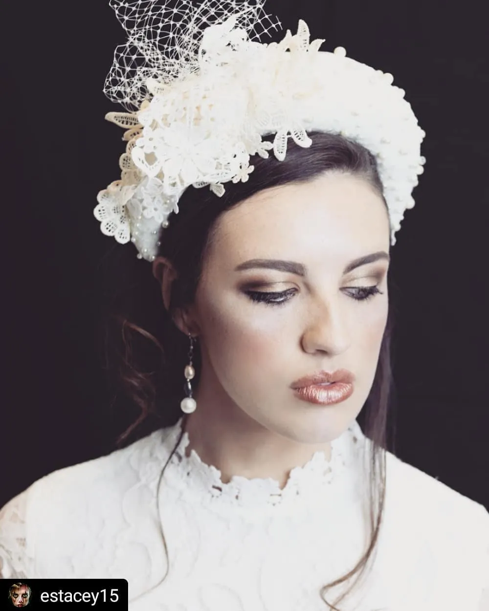 White Lace Headband With Pearls